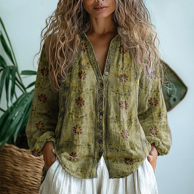 Brianna - Elegante Camicia Vintage con Stampa Floreale