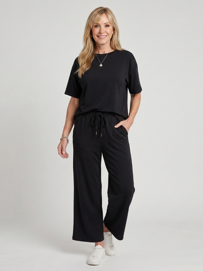 Wihel - Leggero Set di Pantaloni a Gamba Dritta con Vita Regolabile e Maniche Corte