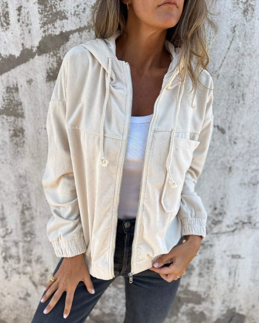 Ella™ | Giacca in corduroy con cappuccio e chiusura a zip