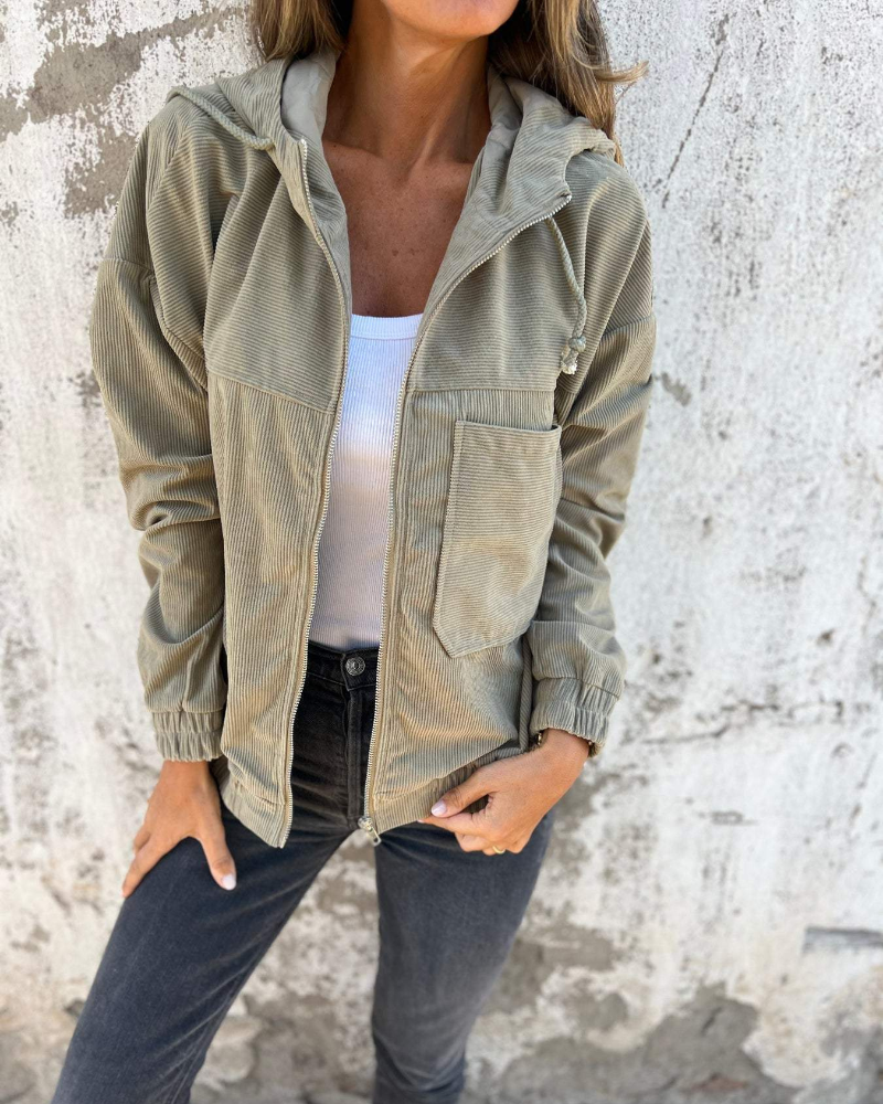 Ella™ | Giacca in corduroy con cappuccio e chiusura a zip