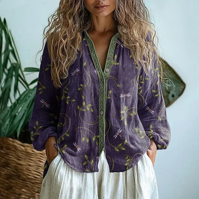 Brianna - Elegante Camicia Vintage con Stampa Floreale