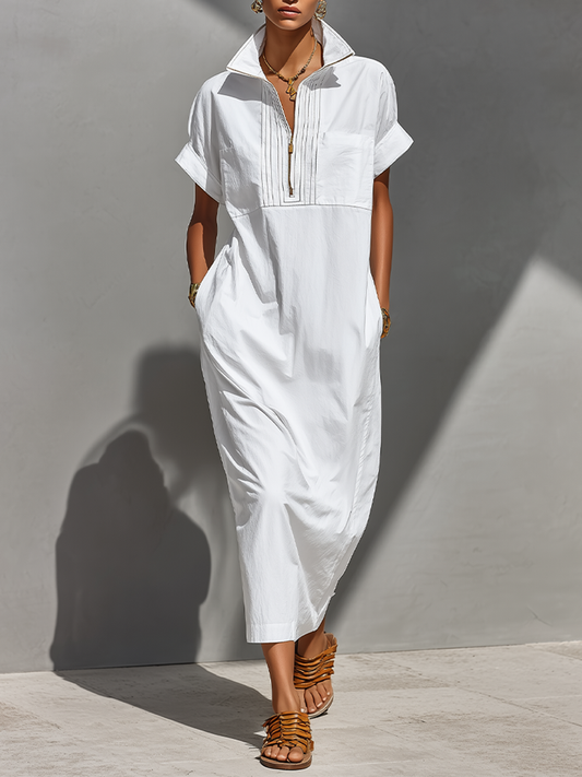 Abito Camicia Maxi Bianco da Donna in 100% Cotone - Casual Senza Tempo