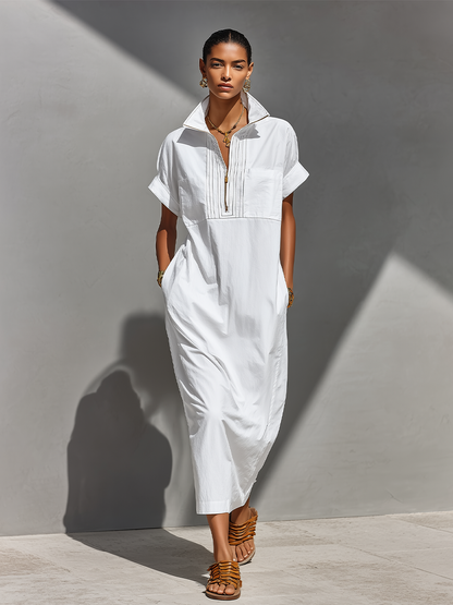 Abito Camicia Maxi Bianco da Donna in 100% Cotone - Casual Senza Tempo