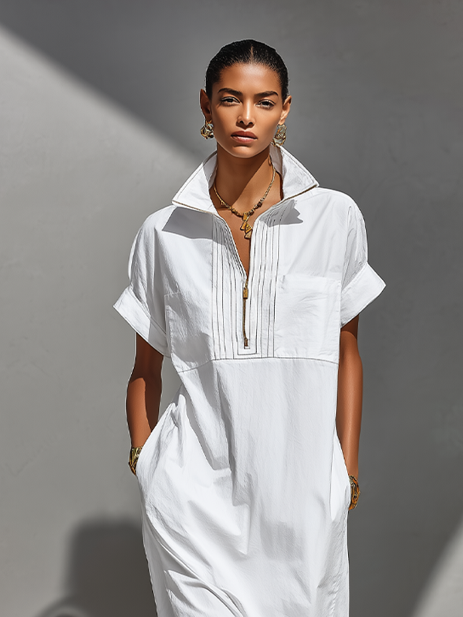 Abito Camicia Maxi Bianco da Donna in 100% Cotone - Casual Senza Tempo