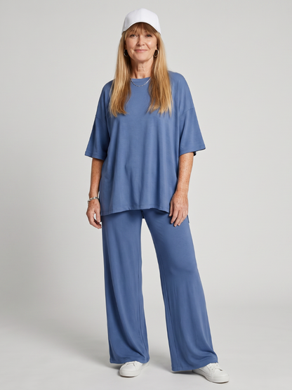 Ramse - Morbido Set di Top Oversized a Maniche Corte e Pantaloni a Gamba Larga