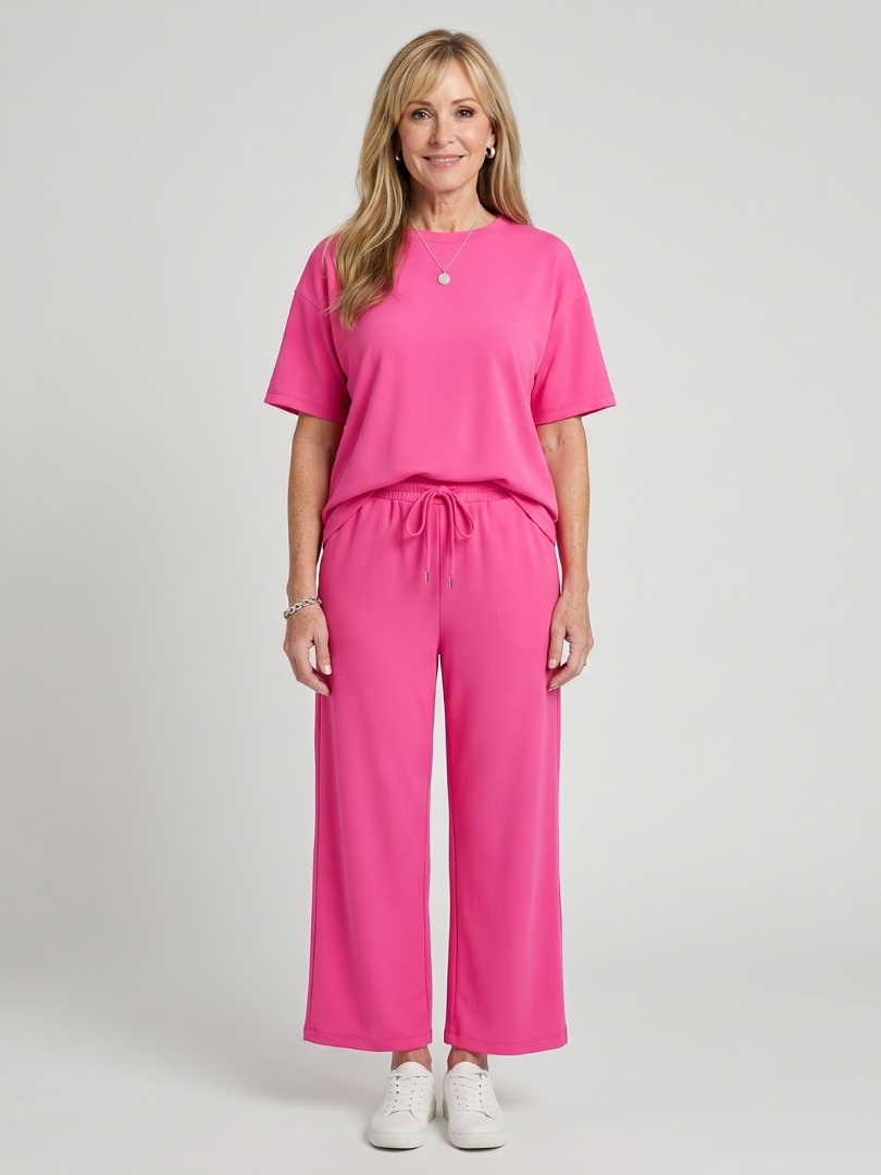 Wihel - Leggero Set di Pantaloni a Gamba Dritta con Vita Regolabile e Maniche Corte