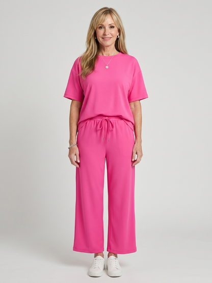 Wihel - Leggero Set di Pantaloni a Gamba Dritta con Vita Regolabile e Maniche Corte