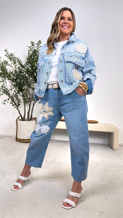 Flower Power Muse - Giacca di jeans giocosa