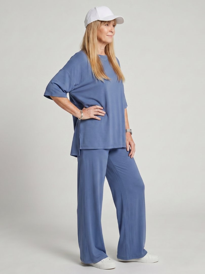Ramse - Morbido Set di Top Oversized a Maniche Corte e Pantaloni a Gamba Larga