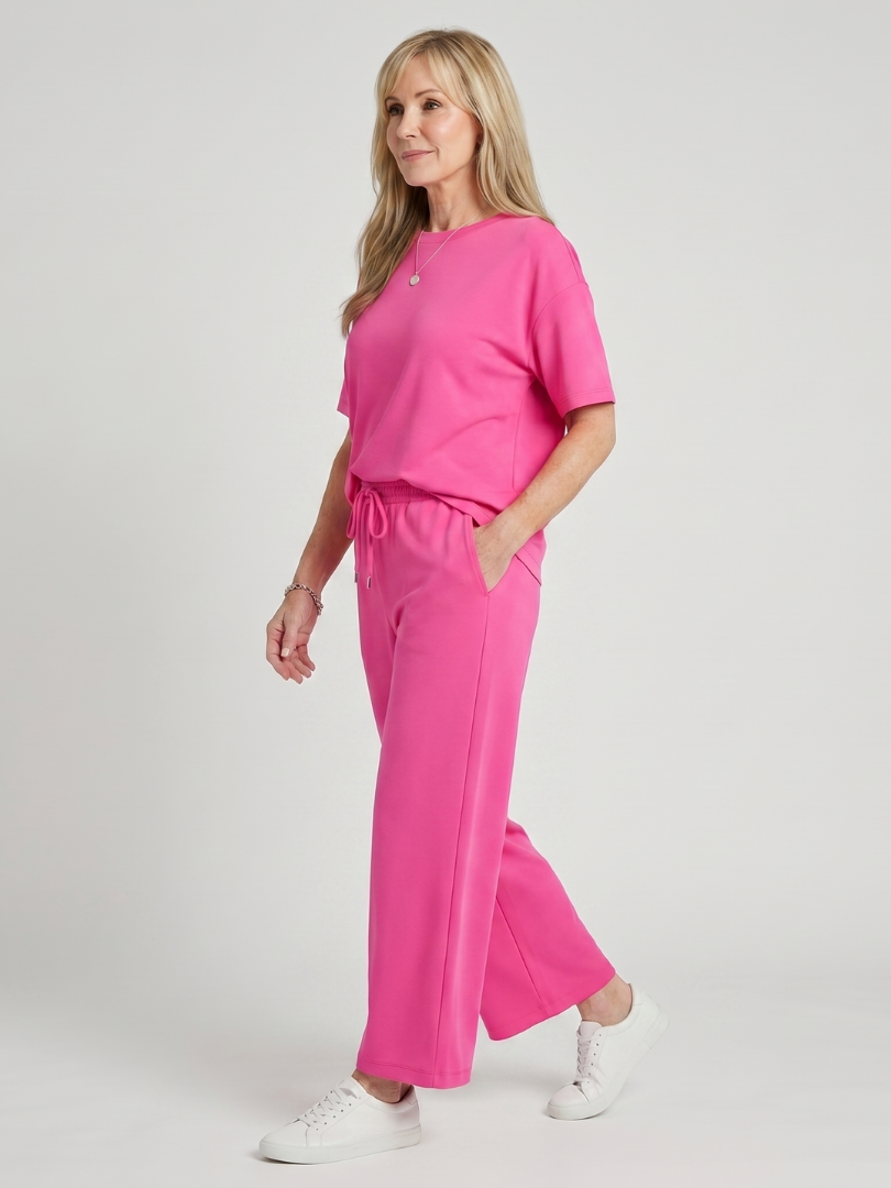 Wihel - Leggero Set di Pantaloni a Gamba Dritta con Vita Regolabile e Maniche Corte
