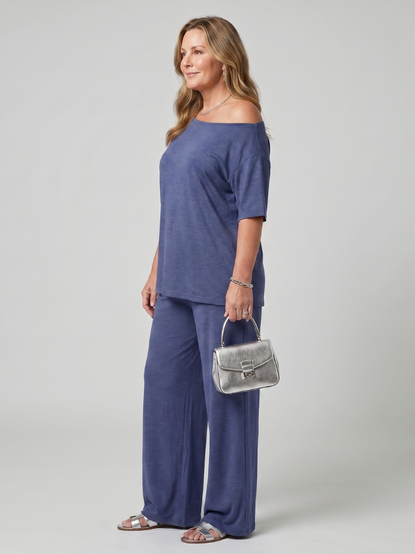 Elarim - Morbido Set Top Corto Senza Spalline e Pantaloni Ampi
