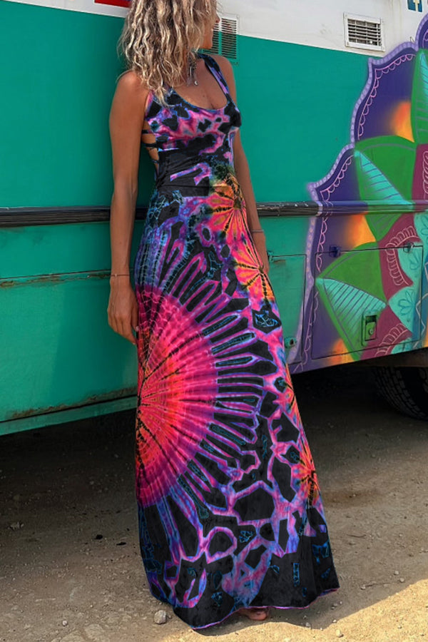 La Bamba - Comodo Abito Maxi Stretch con Stampa Tie-dye