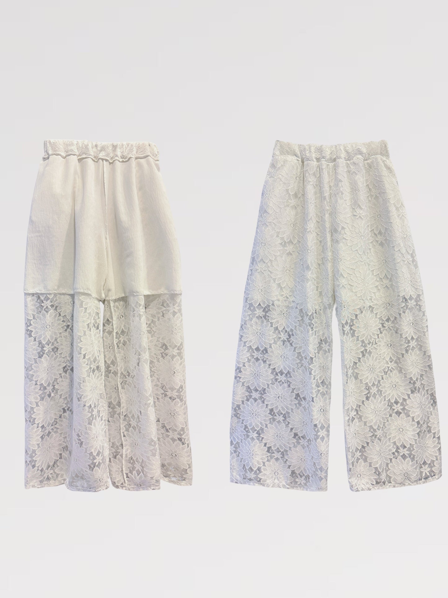 Lady First - Elegante Completo IRENE Smanicato Pizzo – Top con Nodo & Pantalone Palazzo