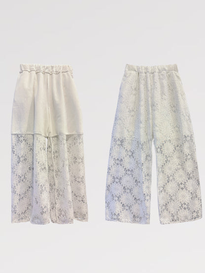 Lady First - Elegante Completo IRENE Smanicato Pizzo – Top con Nodo & Pantalone Palazzo