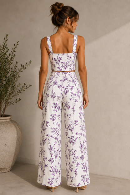 Completo Floreale Stile Mediterraneo - Elegante Completo di Due Pezzi