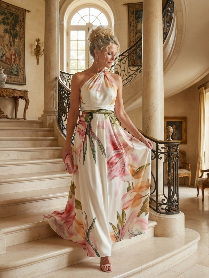 Amiel - Leggero Abito Maxi Floreale
