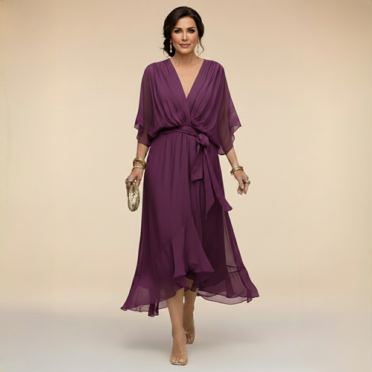 MARTA™ | ABITO IN CHIFFON CON SCOLLO A V