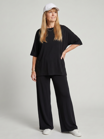 Ramse - Morbido Set di Top Oversized a Maniche Corte e Pantaloni a Gamba Larga