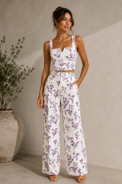 Completo Floreale Stile Mediterraneo - Elegante Completo di Due Pezzi