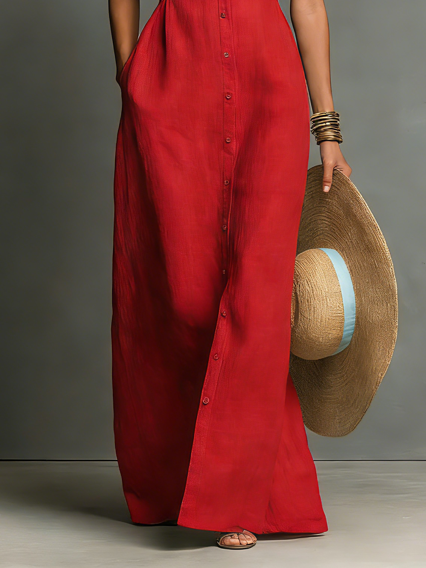 Abito Camicia Maxidress Senza Maniche in Lino Minimalista per Donna - Sofisticato Abito