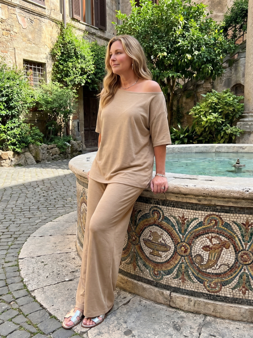 Elarim - Morbido Set Top Corto Senza Spalline e Pantaloni Ampi
