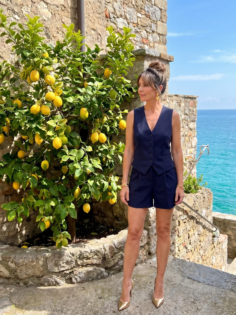 Subane - Elegante Set di Gilet e Pantaloni Corti Senza Maniche