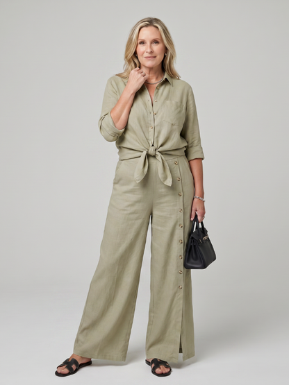Maddelina - Leggero Set di Top con Maniche Lunghe e Pantaloni a Gamba Larga