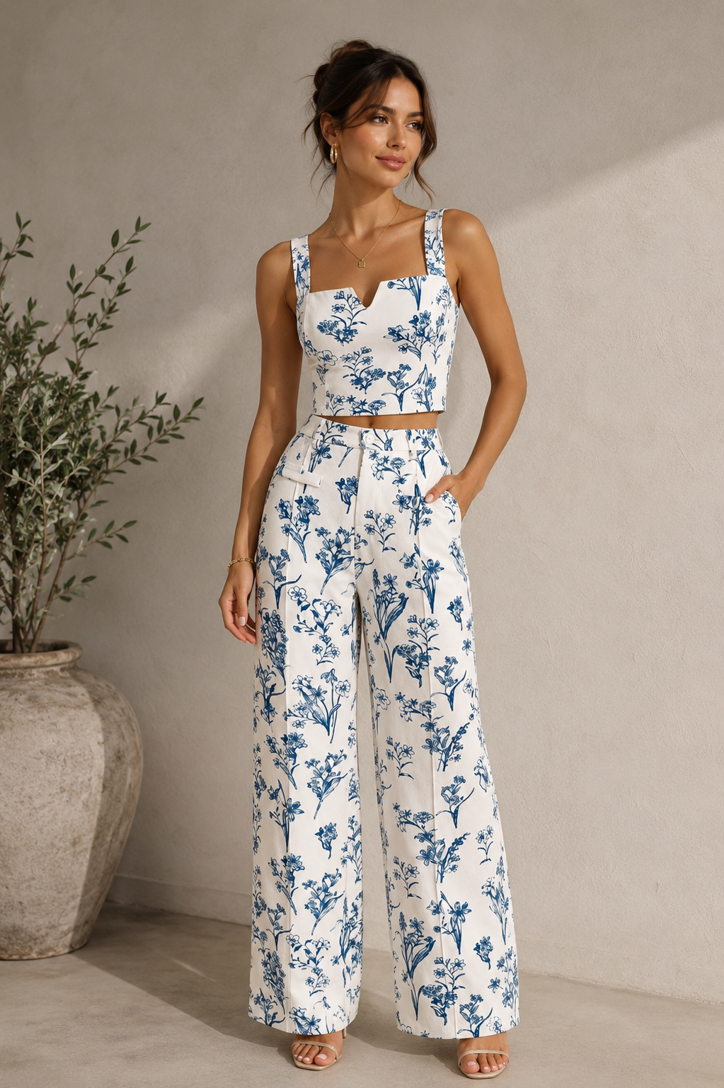 Completo Floreale Stile Mediterraneo - Elegante Completo di Due Pezzi