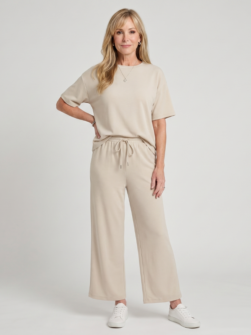 Wihel - Leggero Set di Pantaloni a Gamba Dritta con Vita Regolabile e Maniche Corte