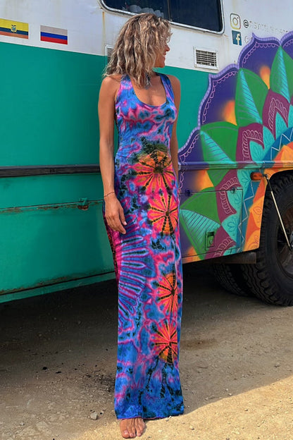 La Bamba - Comodo Abito Maxi Stretch con Stampa Tie-dye