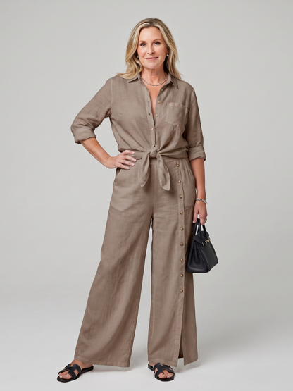 Maddelina - Leggero Set di Top con Maniche Lunghe e Pantaloni a Gamba Larga