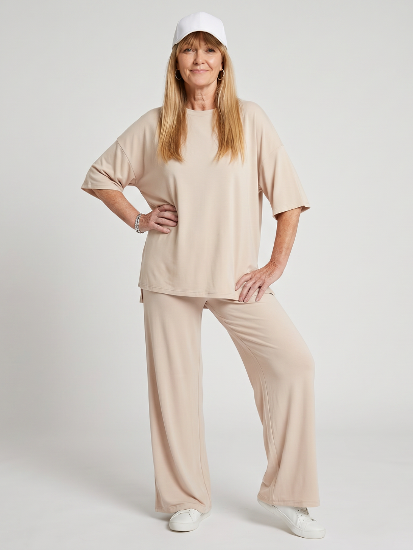 Ramse - Morbido Set di Top Oversized a Maniche Corte e Pantaloni a Gamba Larga
