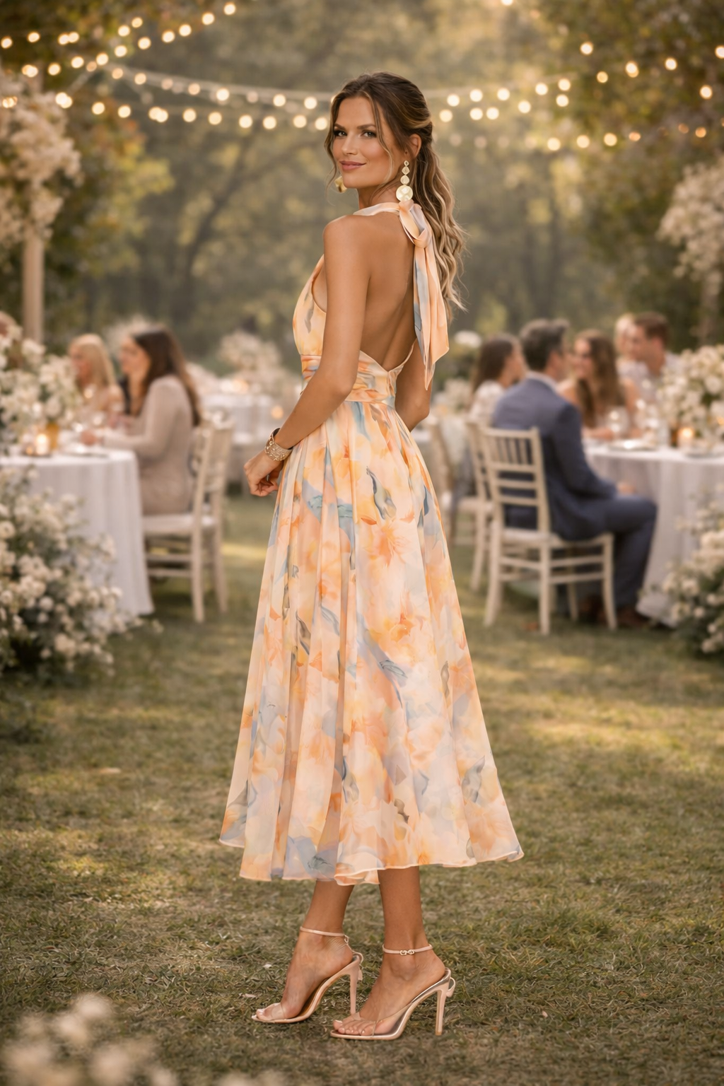 ESTHER - Elegante Abito con Collo Halter e Stampa Acquerello