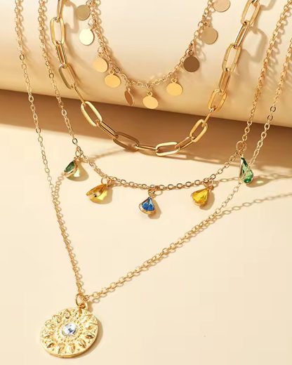 SET COLLANA MIDI - Impattante Set di Catene con Charm, Monete e Gemme