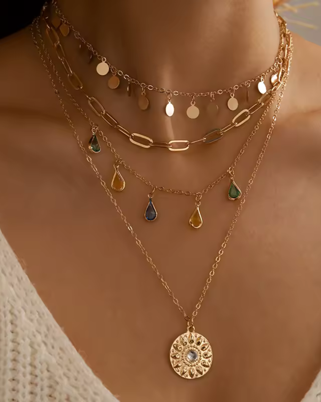 SET COLLANA MIDI - Impattante Set di Catene con Charm, Monete e Gemme