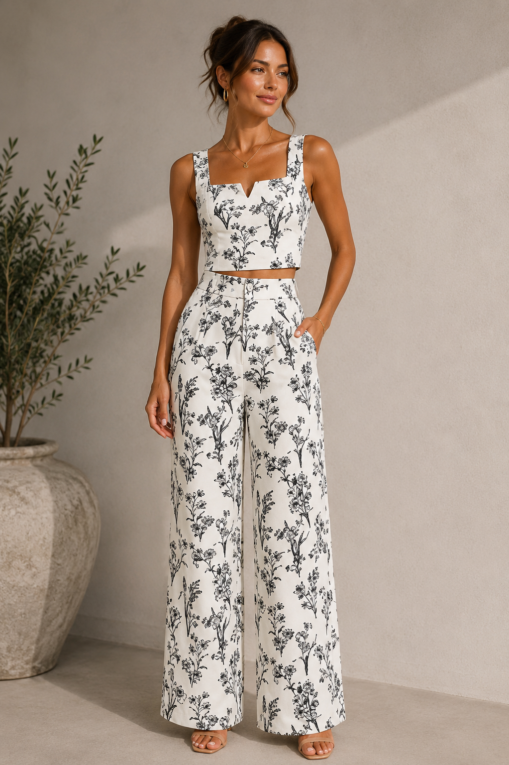Completo Floreale Stile Mediterraneo - Elegante Completo di Due Pezzi