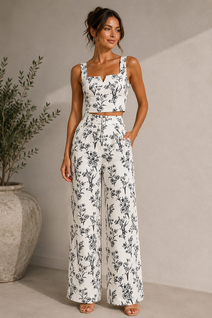 Completo Floreale Stile Mediterraneo - Elegante Completo di Due Pezzi