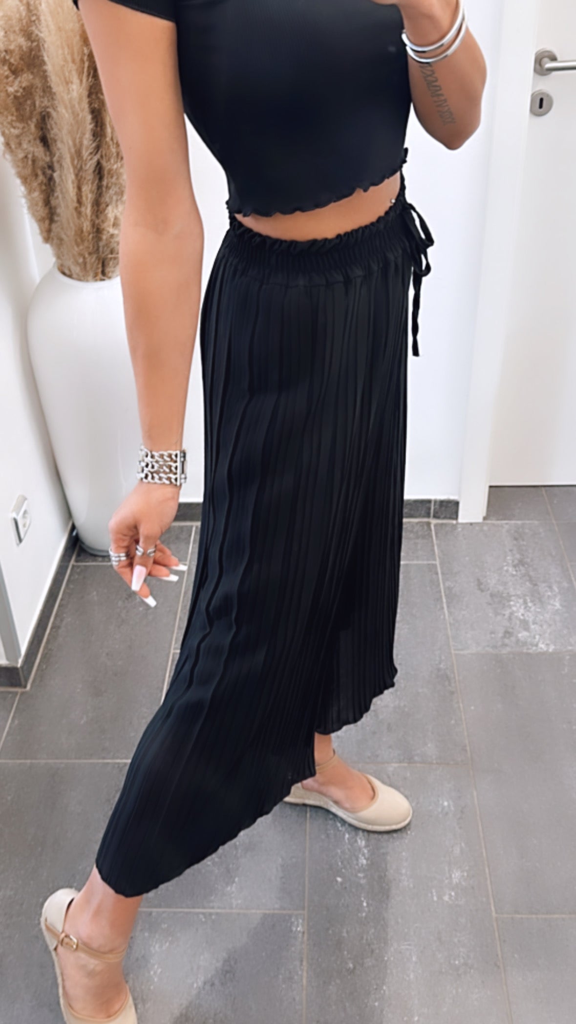 Pantaloni Plissettati Neri