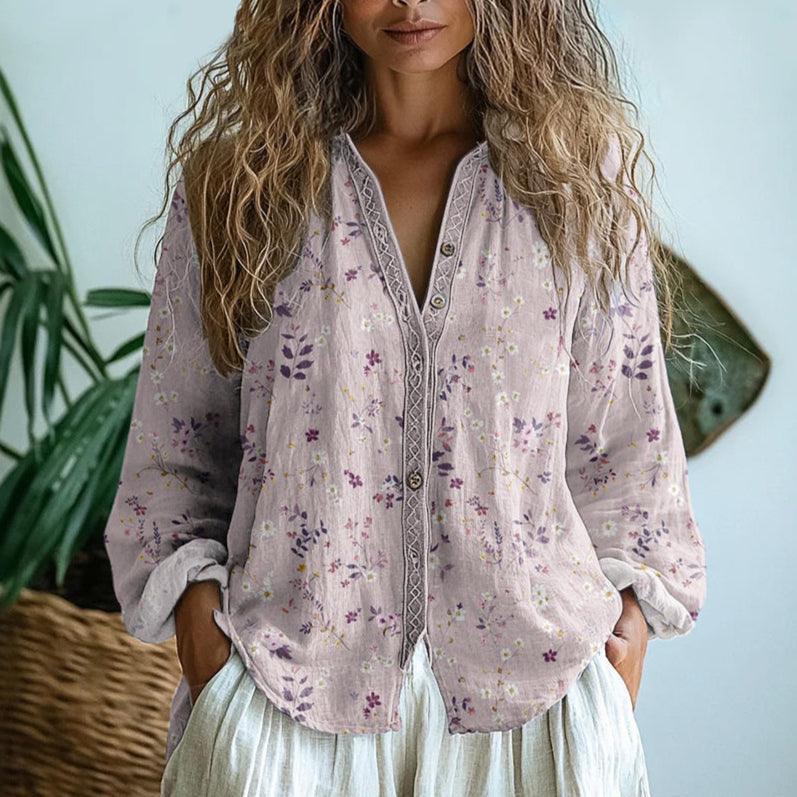 Brianna - Elegante Camicia Vintage con Stampa Floreale