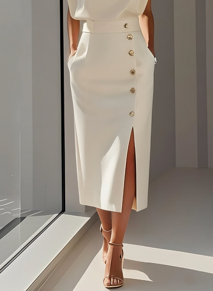 Sophie - Elegante Abito midi aderente con bottoni dorati