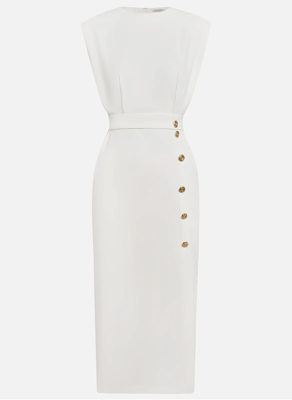Sophie - Elegante Abito midi aderente con bottoni dorati