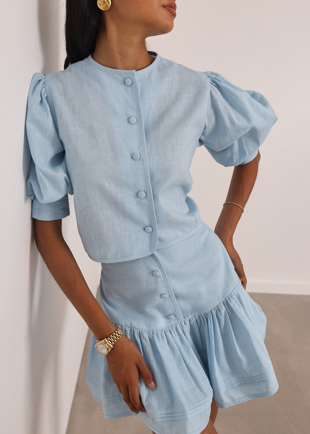 Camicia in Lino con Bottoni Laney | Blu Pastello