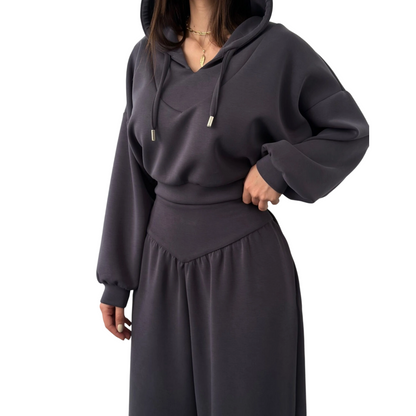Set Wina da Donna - Confortevole Loungewear Pantaloni a Gamba Larga e Hoodie Corto