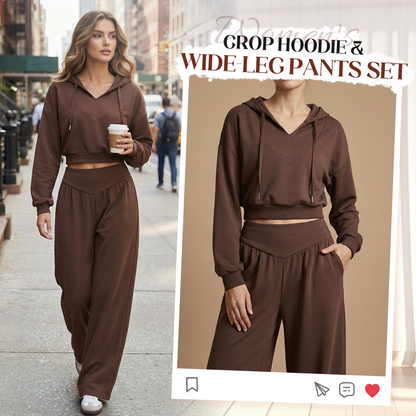 Set Wina da Donna - Confortevole Loungewear Pantaloni a Gamba Larga e Hoodie Corto
