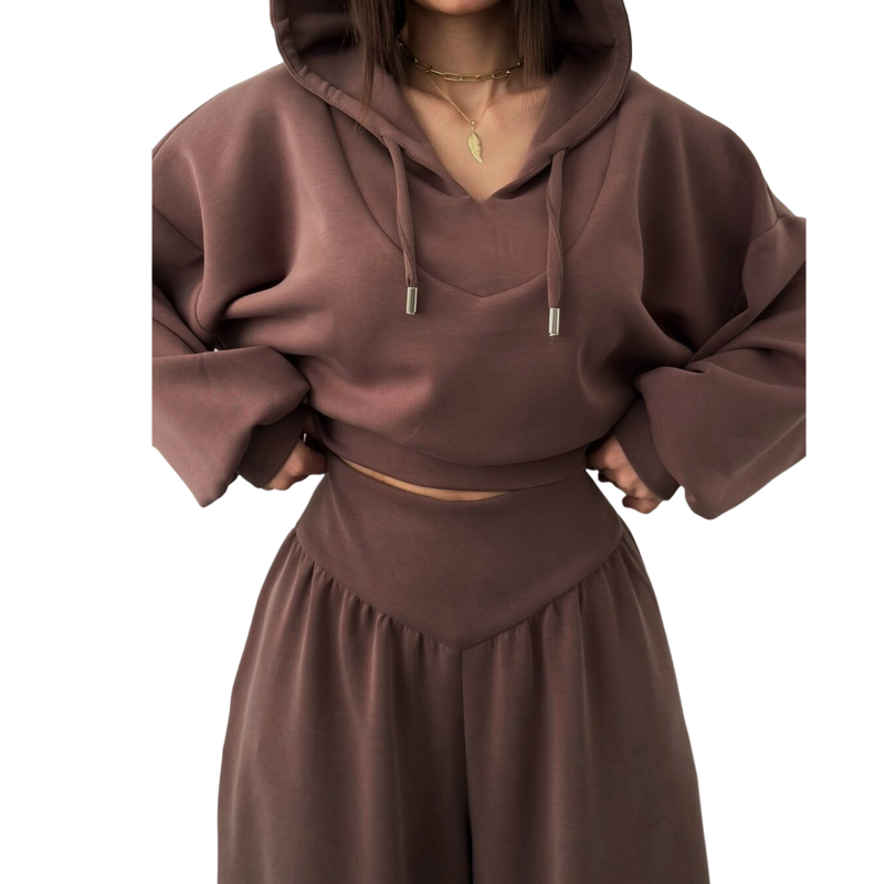Set Wina da Donna - Confortevole Loungewear Pantaloni a Gamba Larga e Hoodie Corto