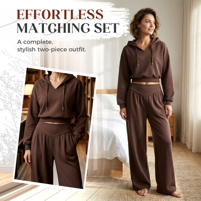 Set Wina da Donna - Confortevole Loungewear Pantaloni a Gamba Larga e Hoodie Corto