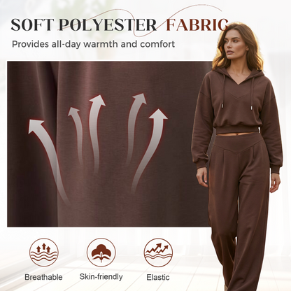 Set Wina da Donna - Confortevole Loungewear Pantaloni a Gamba Larga e Hoodie Corto