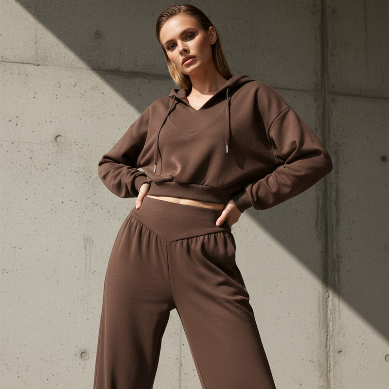 Set Wina da Donna - Confortevole Loungewear Pantaloni a Gamba Larga e Hoodie Corto
