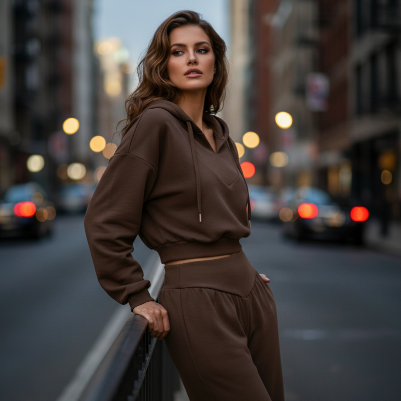 Set Wina da Donna - Confortevole Loungewear Pantaloni a Gamba Larga e Hoodie Corto