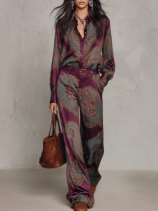 Completo Satin Paisley Borgogna